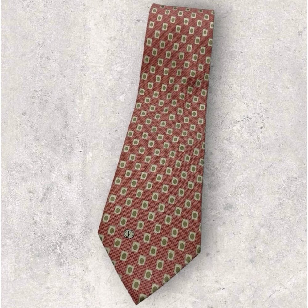 VALENTINO Silk Tie ITALY Pink Beige Green Geometric W:4" EUC